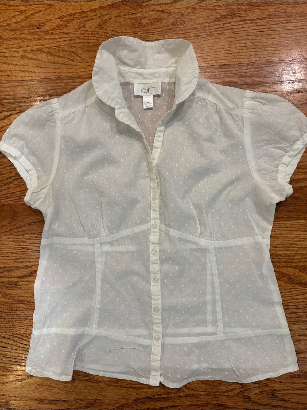 LOFT White Short-Sleeve Swiss Dot Button-Down Blouse